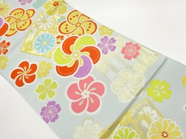 JAPANESE KIMONO / FUKURO OBI / SILK / WOVEN FLOWERS & GENJIKO